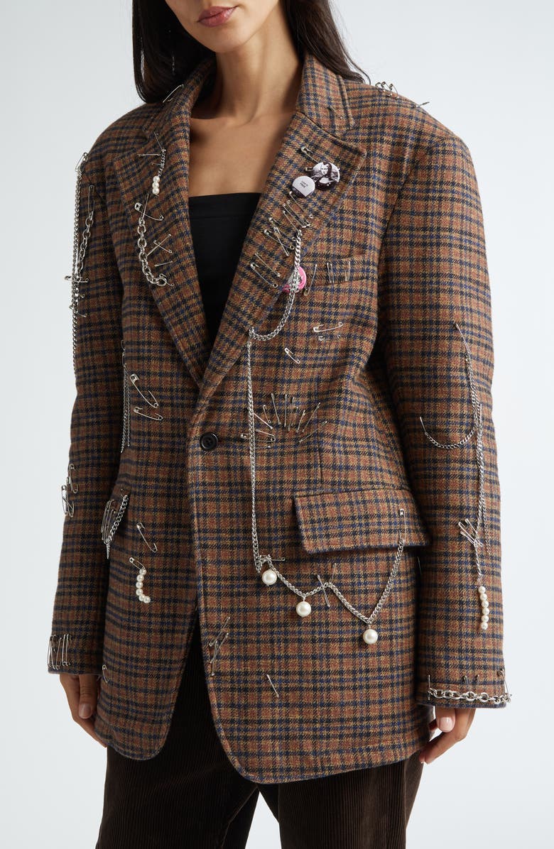 R13 Pinchushion Plaid Embellished Blazer, Alternate, color,