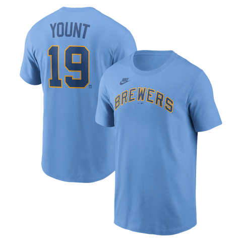 Men's Nike Robin Yount Powder Blue Milwaukee Brewers Cooperstown Collection Name & Number T-Shirt
