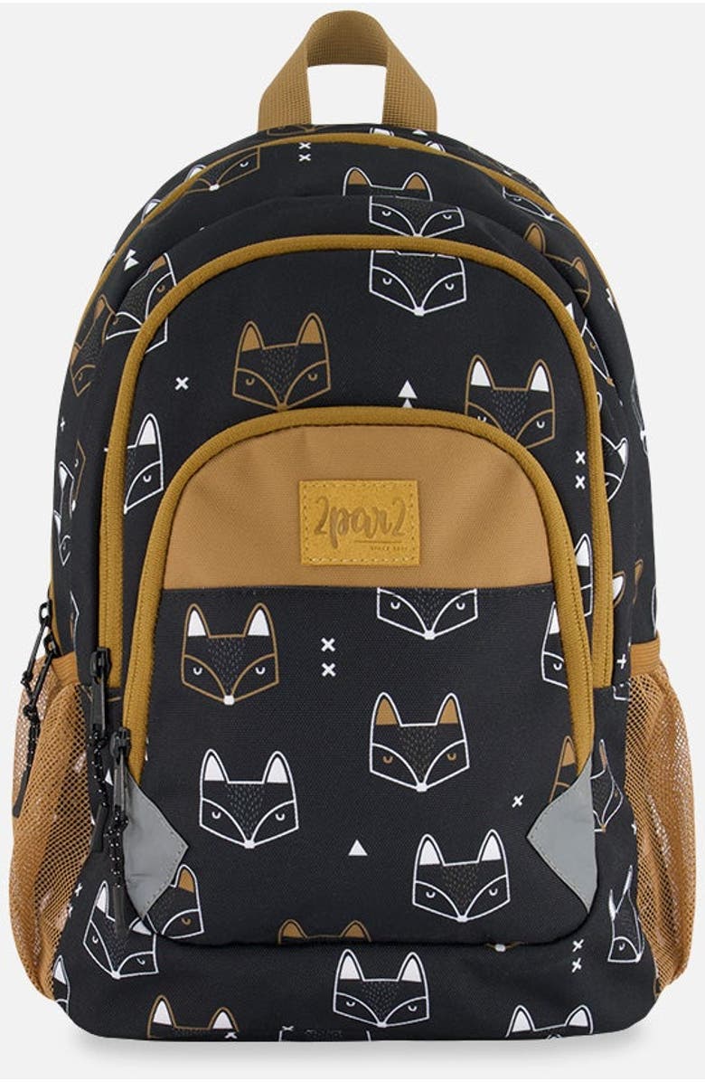 Deux par Deux Little Boy's Toddler Backpack Black Printed Fox, Main, color,