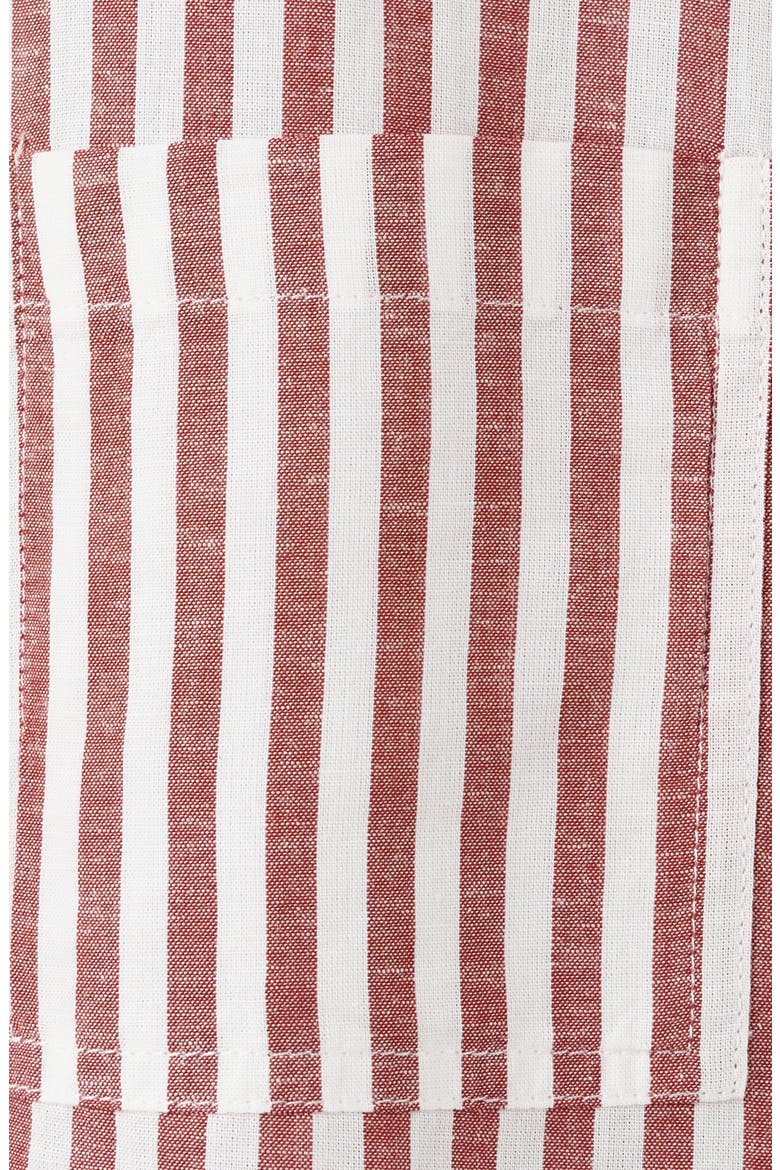 Stripe Short Sleeve Cotton & Linen Button-Up Shirt, Alternate, color, MAROON