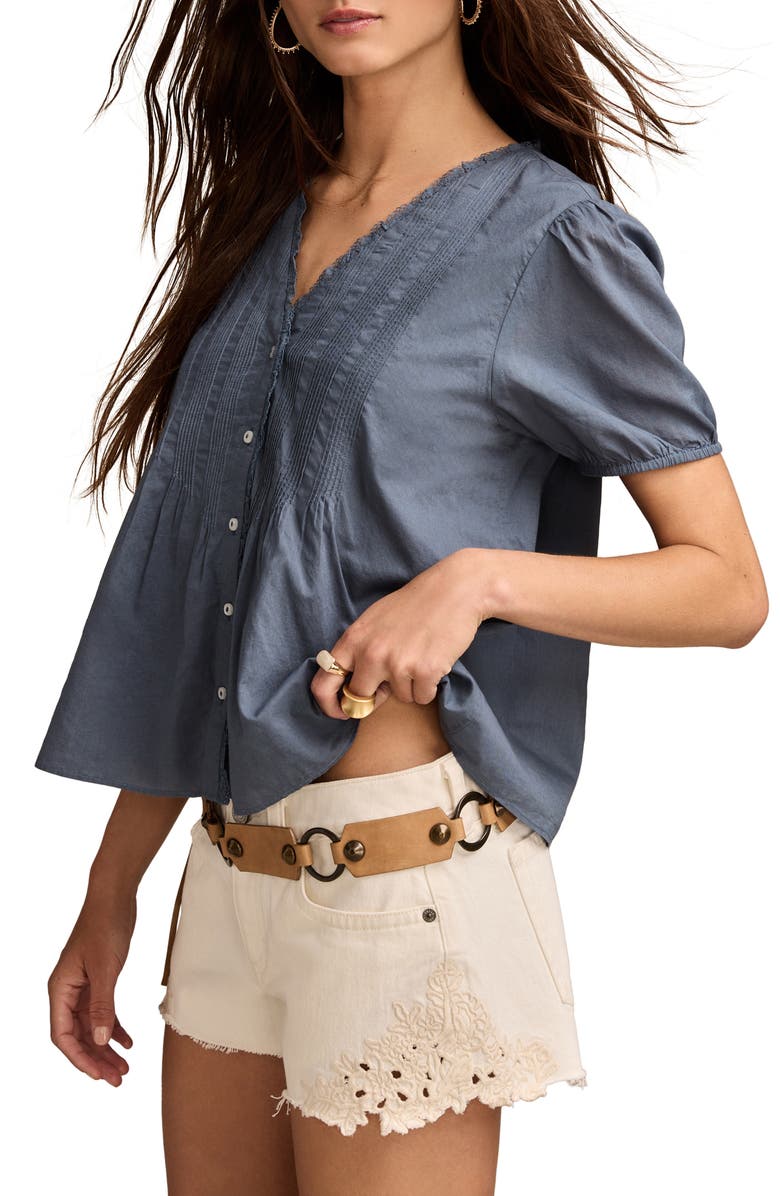 Lucky Brand Pintuck Top, Alternate, color, Orion Blue