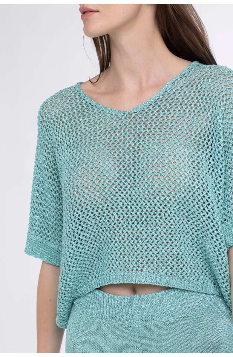 Sunday St. Tropez Leo Crochet Cover-Up Loose Top, Alternate, color, Turquoise