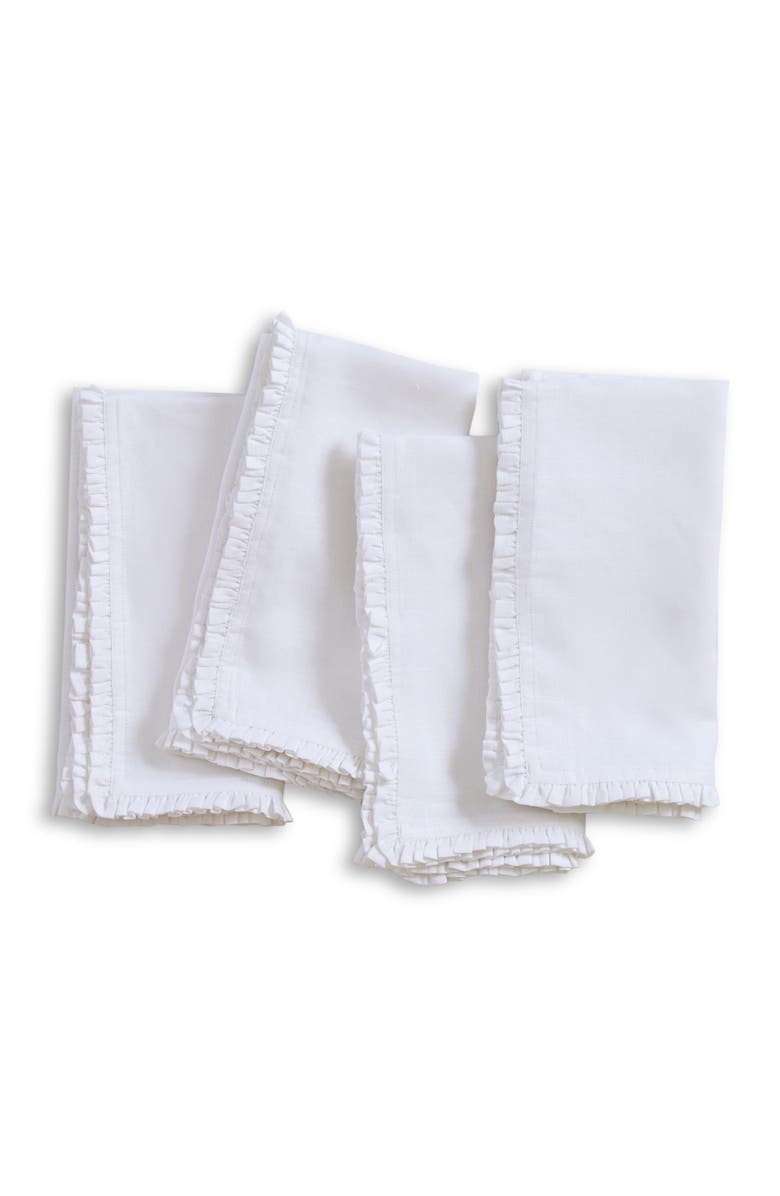 Solino Home Linen Dinner Napkins - Juliette Ruffle, 20" x 20" Inch, Main, color, White