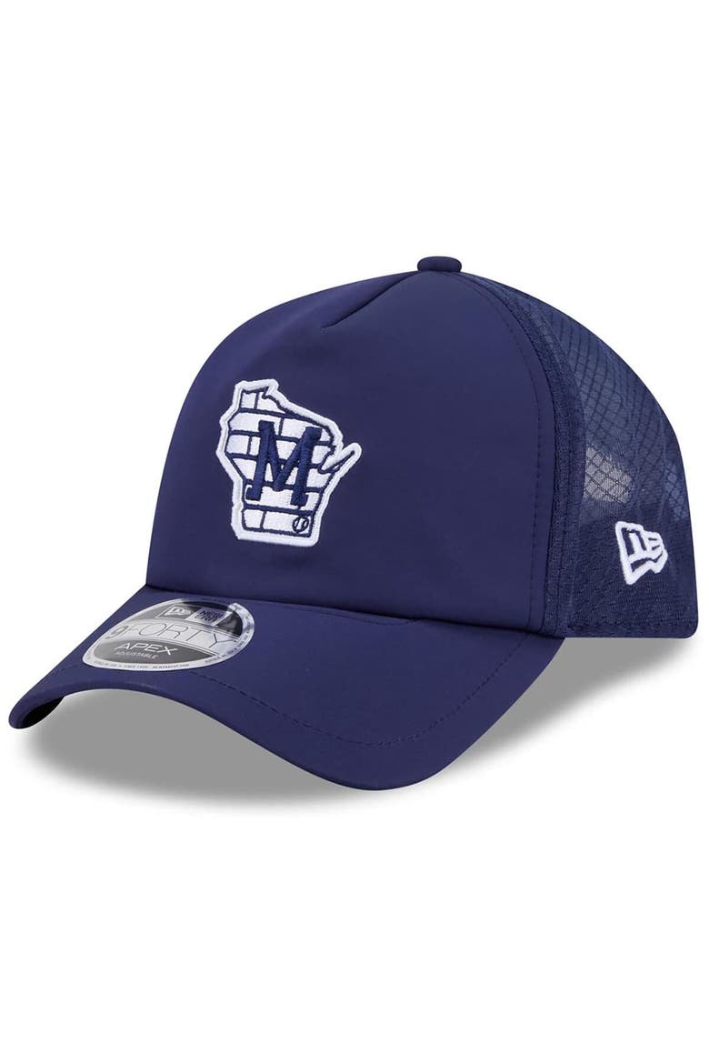 Men's New Era Navy Milwaukee Brewers 2026 Batting Practice Alternate Apex 9FORTY Adjustable Hat, Main, color, Navy