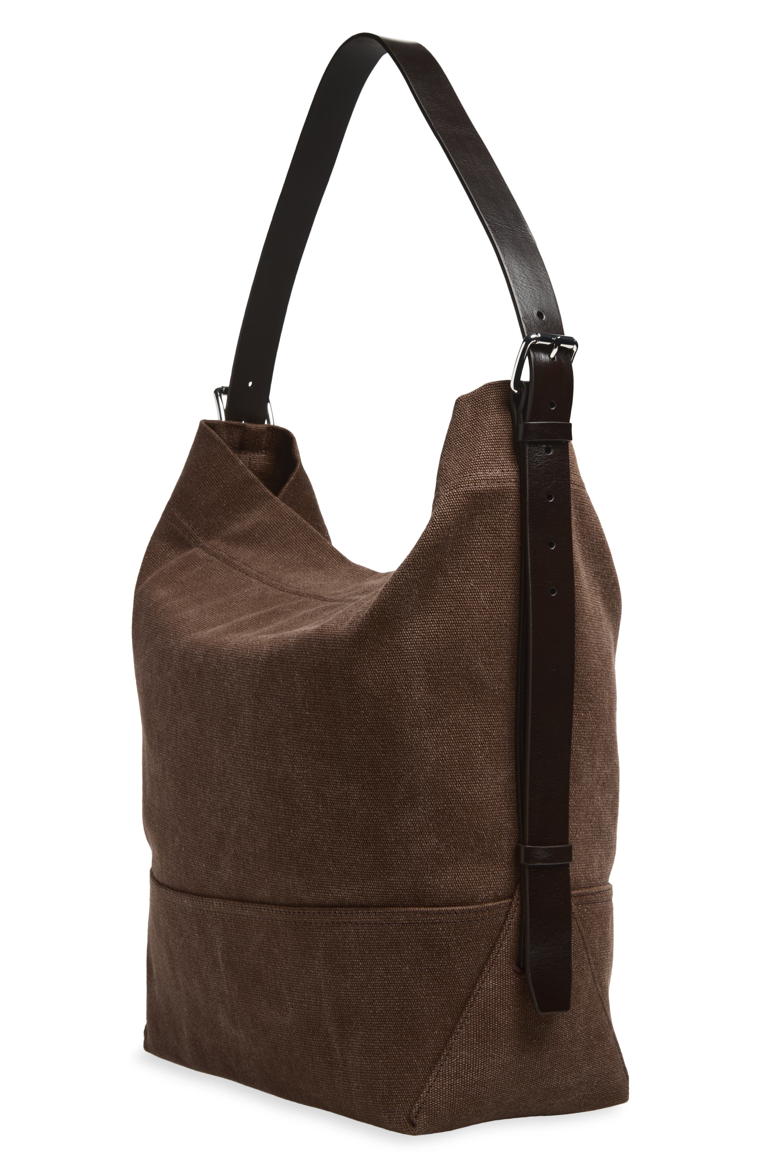 Belted Canvas Tote Bag, Alternate, color, DARK CHOCOLATE