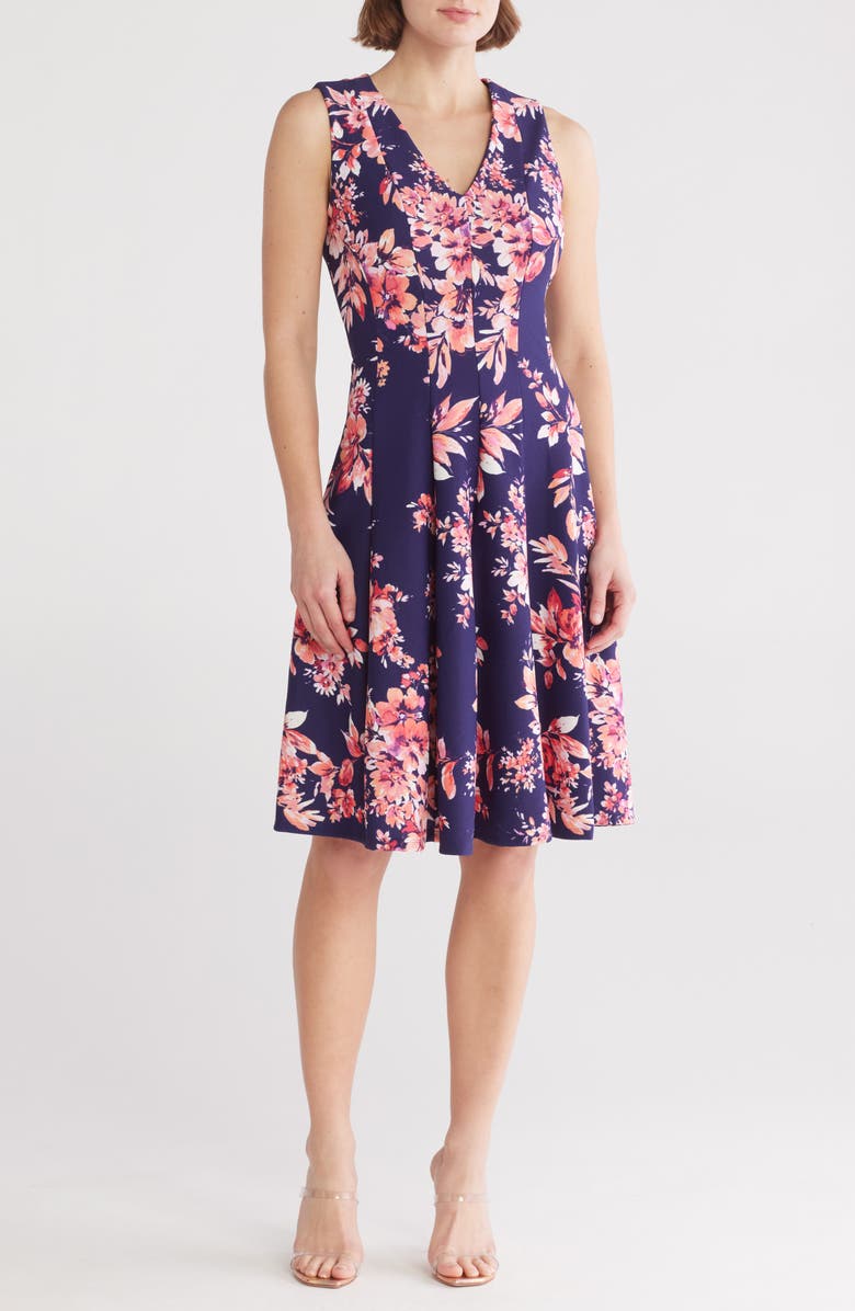 SANDRA DARREN Floral Sleeveless Fit & Flare Dress, Main, color, 