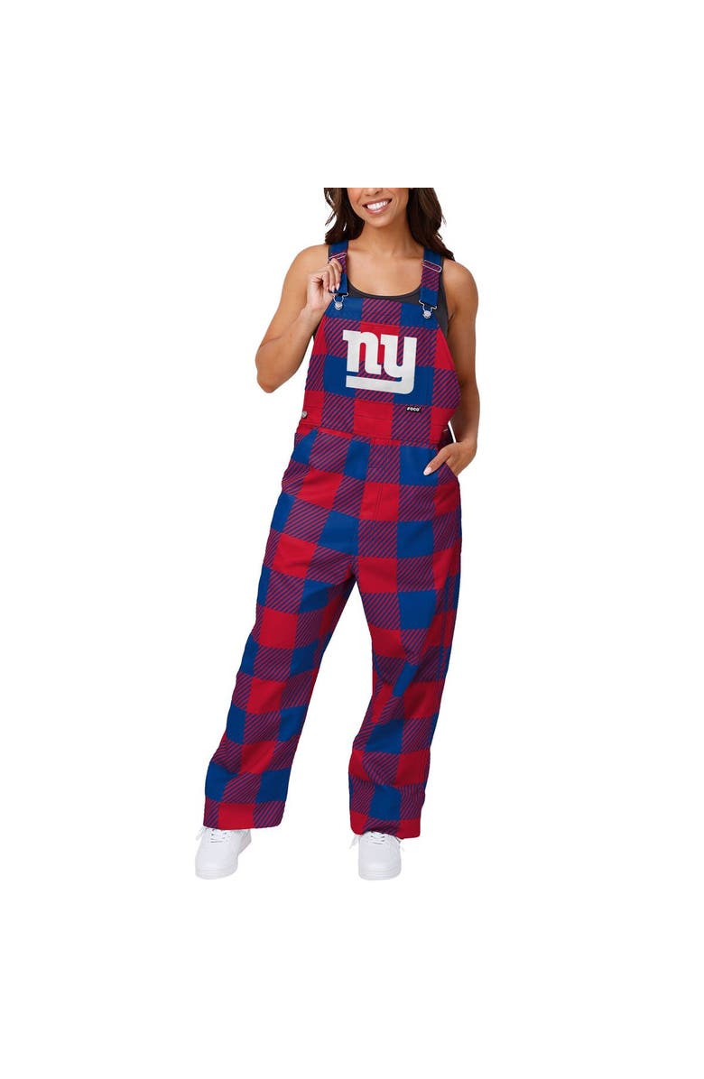 FOCO Women's FOCO Royal New York Giants Big Logo Plaid Overalls, Main, color,