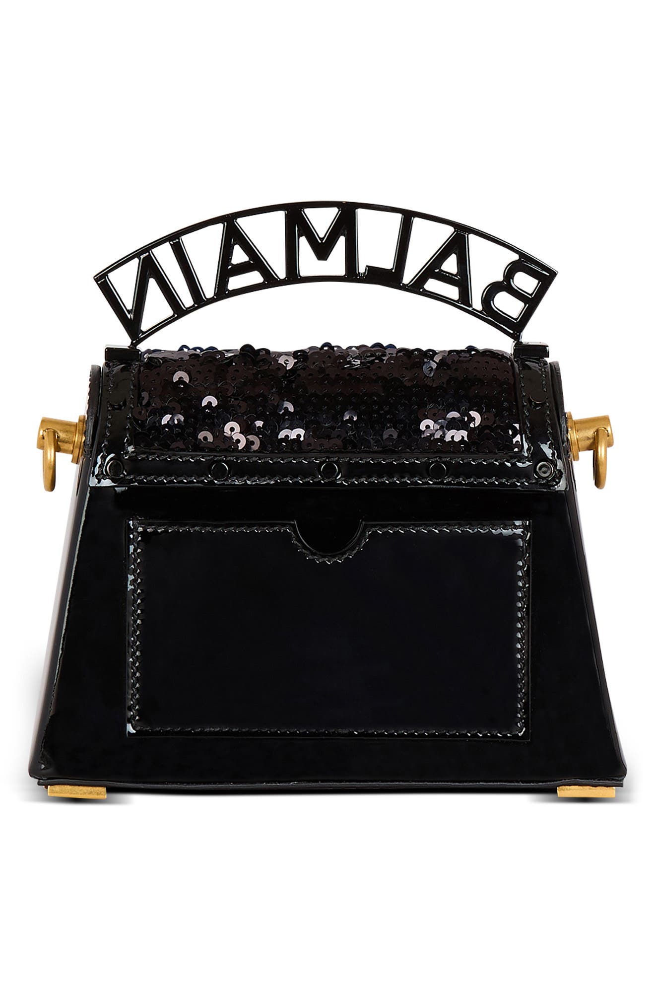 Balmain Small B-Buzz Dynasty Sequin 
Leather Top Handle Bag, Alternate, color, 