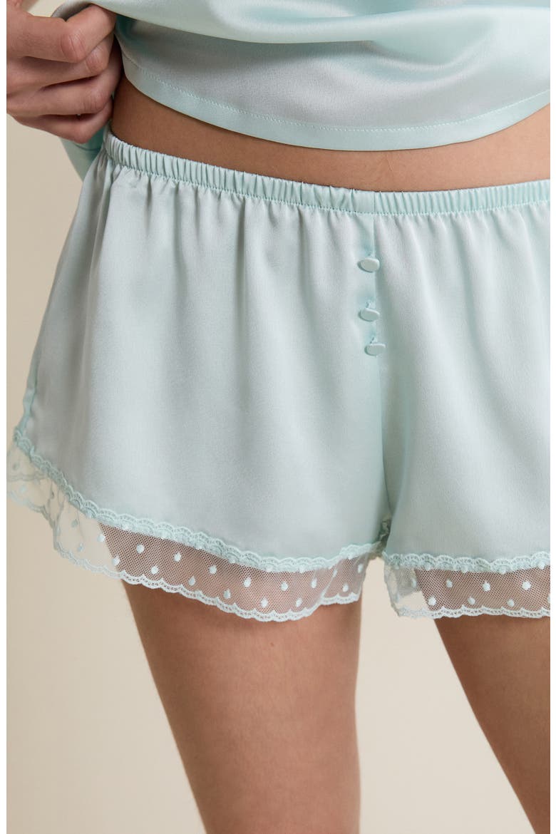 Plume Lace Trim Satin Shorts, Alternate, color, BLUE GREEN