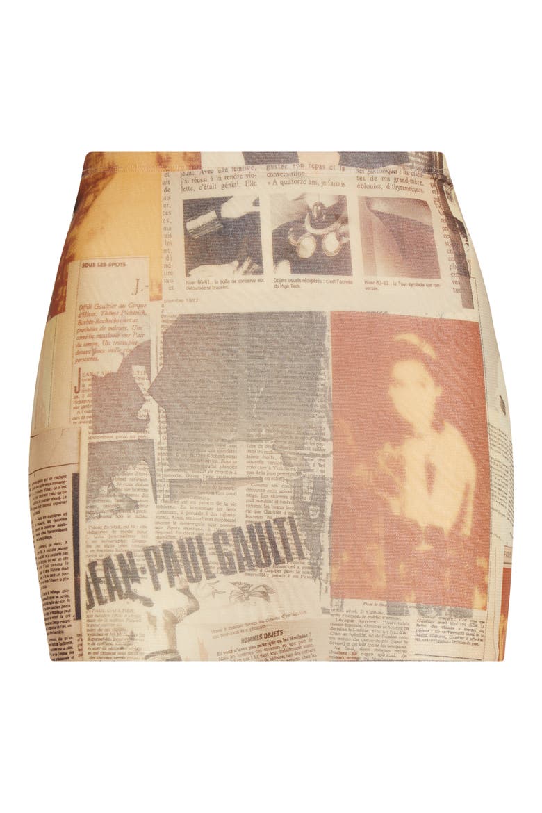 Newspaper Print Mesh Miniskirt, Alternate, color, ECRU/ LIGHT GREY/ RED