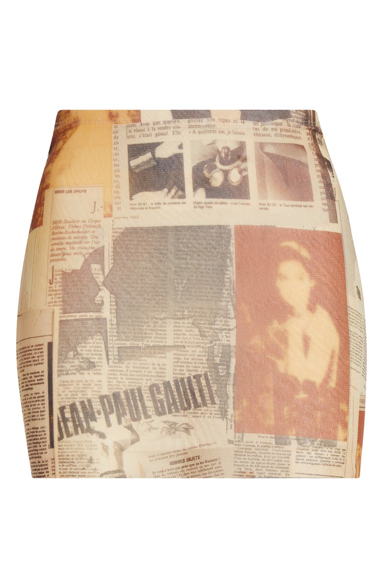 Jean Paul Gaultier Newspaper Print Mesh Miniskirt, Main, color, Ecru/ Light Grey/ Red