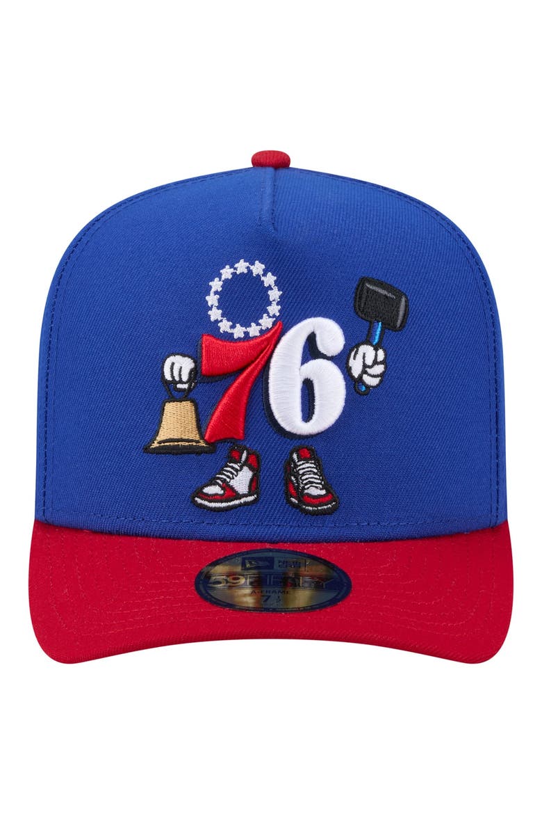 Men's New Era  Blue Philadelphia 76ers Injection Cartoon Logo A-Frame 59FIFTY Fitted Hat, Alternate, color, Blue