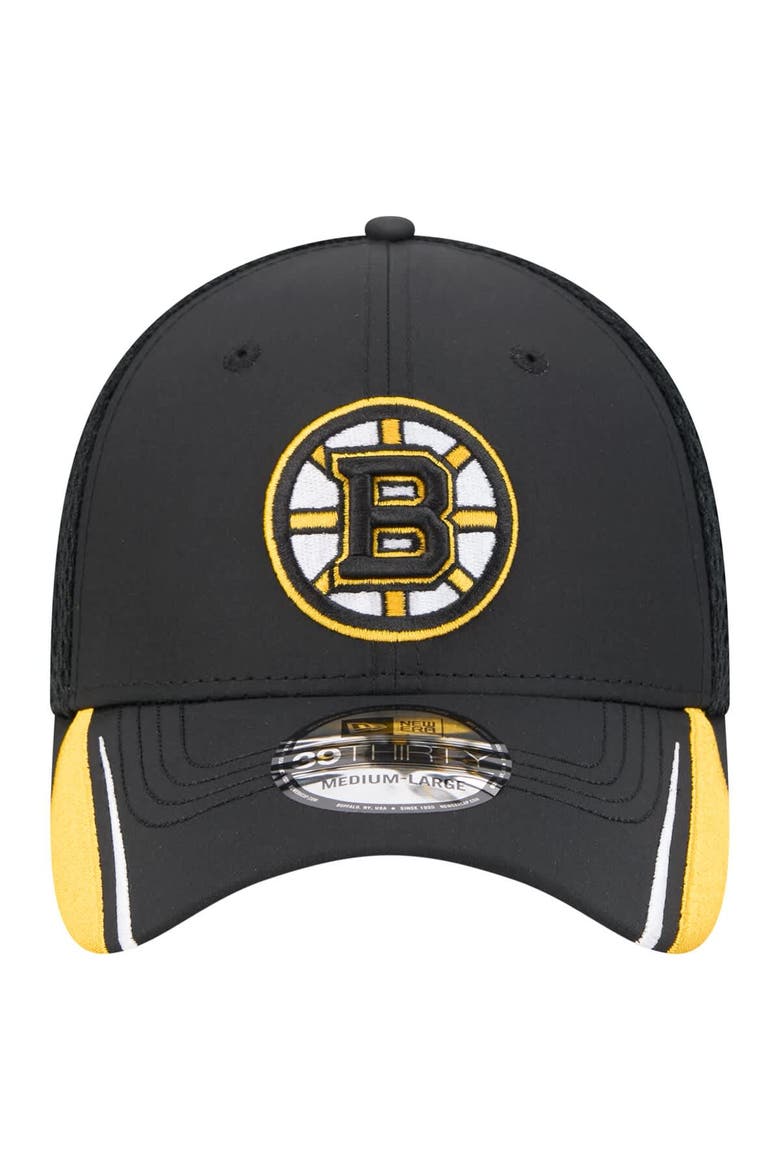 Men's New Era  Black Boston Bruins Linear Featherweight 39THIRTY Flex Hat, Alternate, color, Black