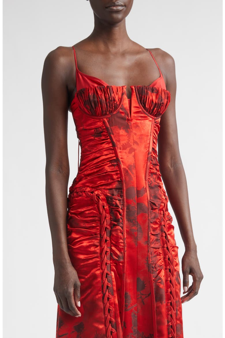 Floral Jacquard Corset Dress, Alternate, color, RED-BLACK