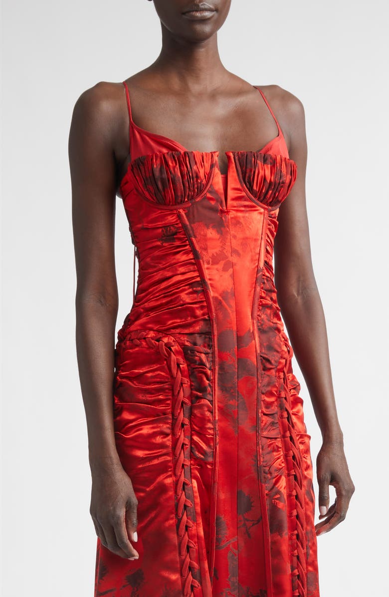McQueen Floral Jacquard Corset Dress, Alternate, color, Red-Black