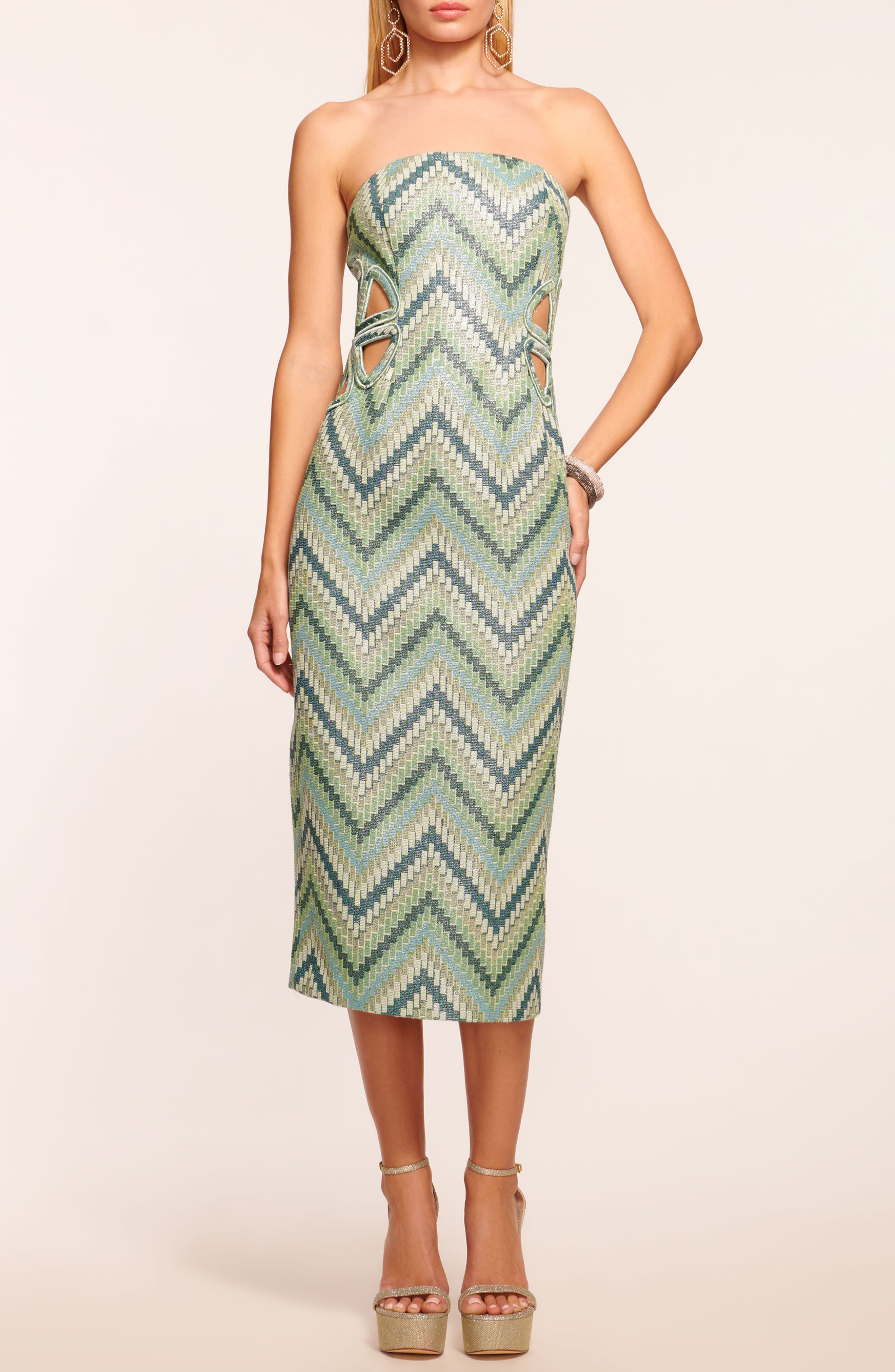 Ramy Brook Clare Waist Cutout Strapless Midi Dress