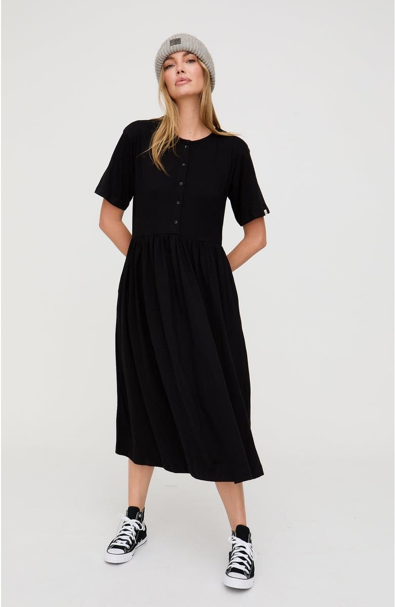 Turtledove London Organic Cotton Matilda Midi Dress, Alternate, color, Black
