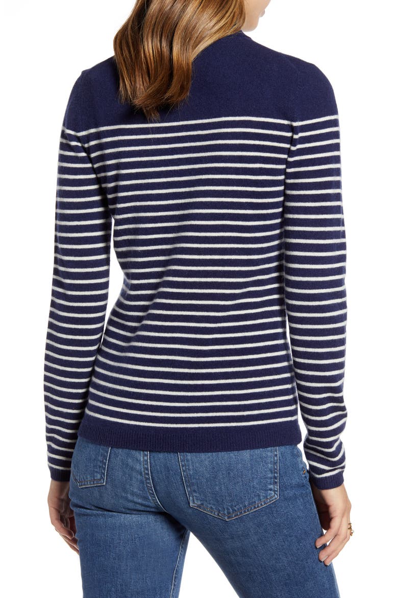 Stripe Wool & Cashmere Turtleneck Sweater, Alternate, color, NAVY- IVORY STRIPE