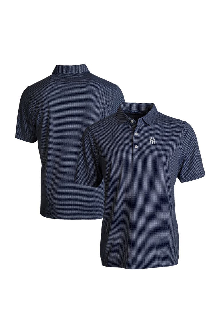 Men's Cutter & Buck Navy/White New York Yankees Pike Eco Symmetry Print Stretch Recycled Polo, Main, color, Navy