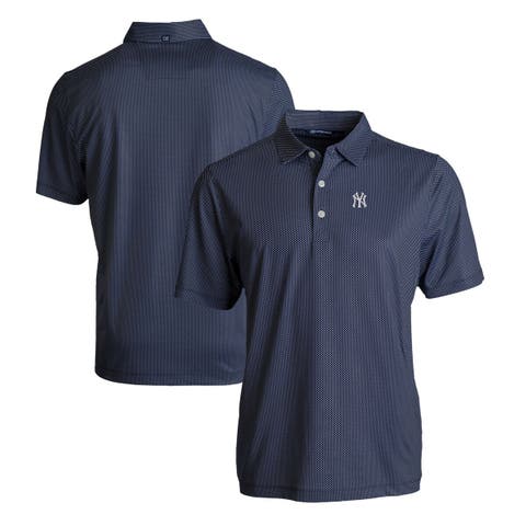 Men's Cutter & Buck Navy/White New York Yankees Pike Eco Symmetry Print Stretch Recycled Polo