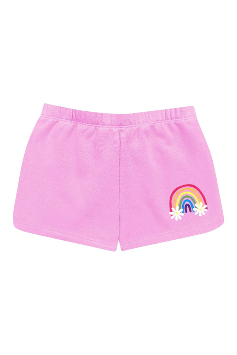 Kids' Cloud Soft Dolphin Hem Shorts, Main, color, PINK DAISY RAINBOW