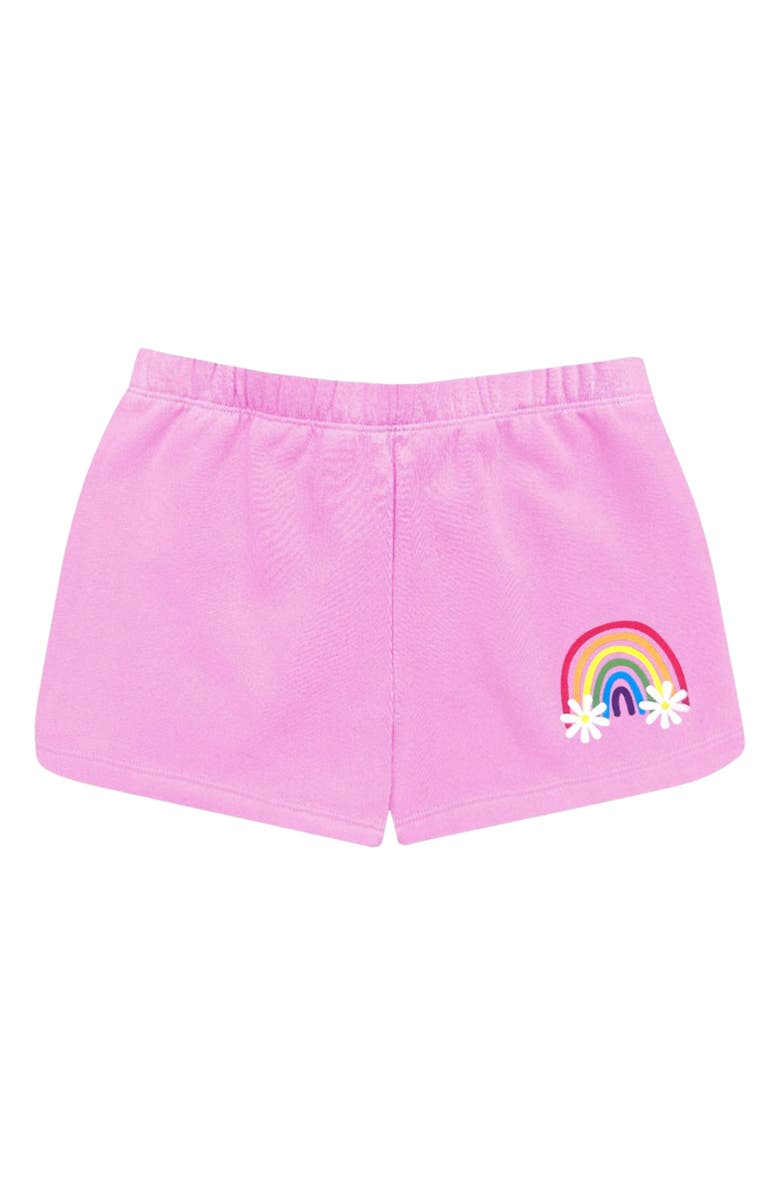PixieLane Kids' Cloud Soft Dolphin Hem Shorts, Main, color, Pink Daisy Rainbow