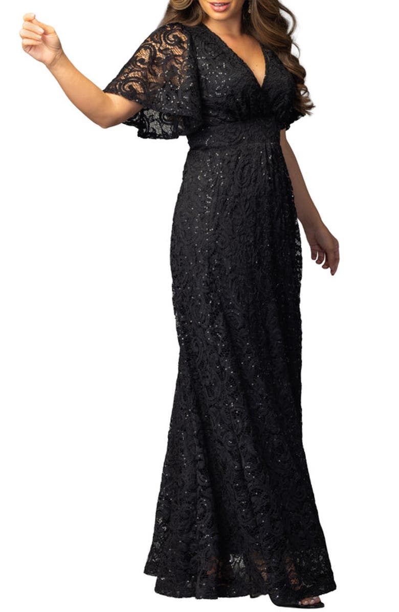 Kiyonna Luminous Sequin Lace Evening Gown, Alternate, color, Onyx