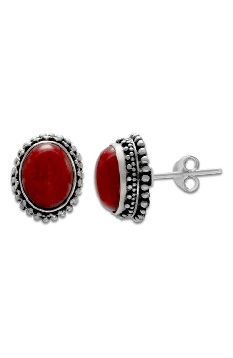Beaded Oval Coral Stud Earrings