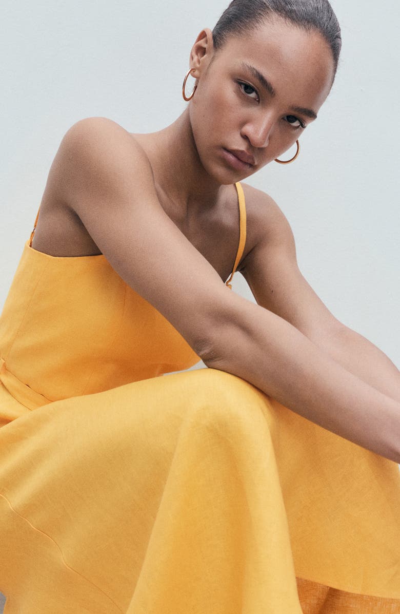 MANGO Bow Linen Sundress, Alternate, color, Orange