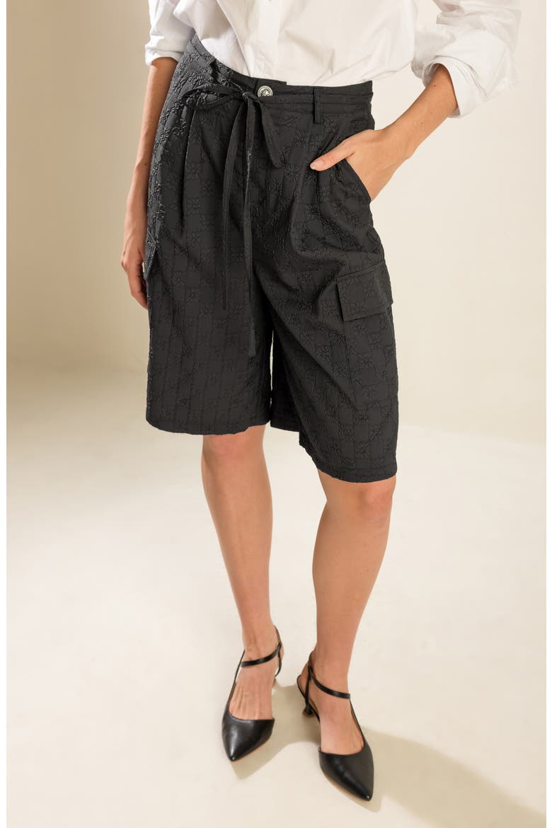 Textured Tie Waist Bermuda Shorts, Alternate, color, BLACK