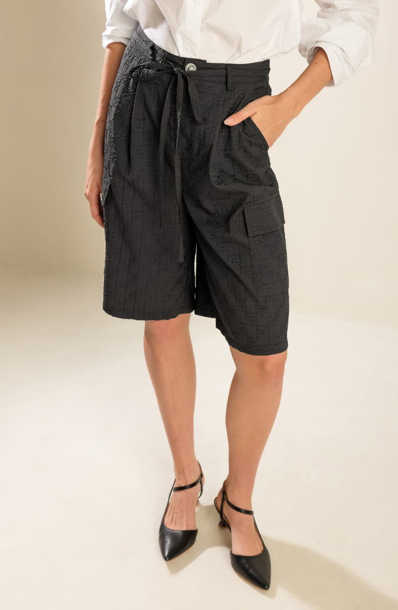 FREEMARKET Textured Tie Waist Bermuda Shorts, Alternate, color, Black