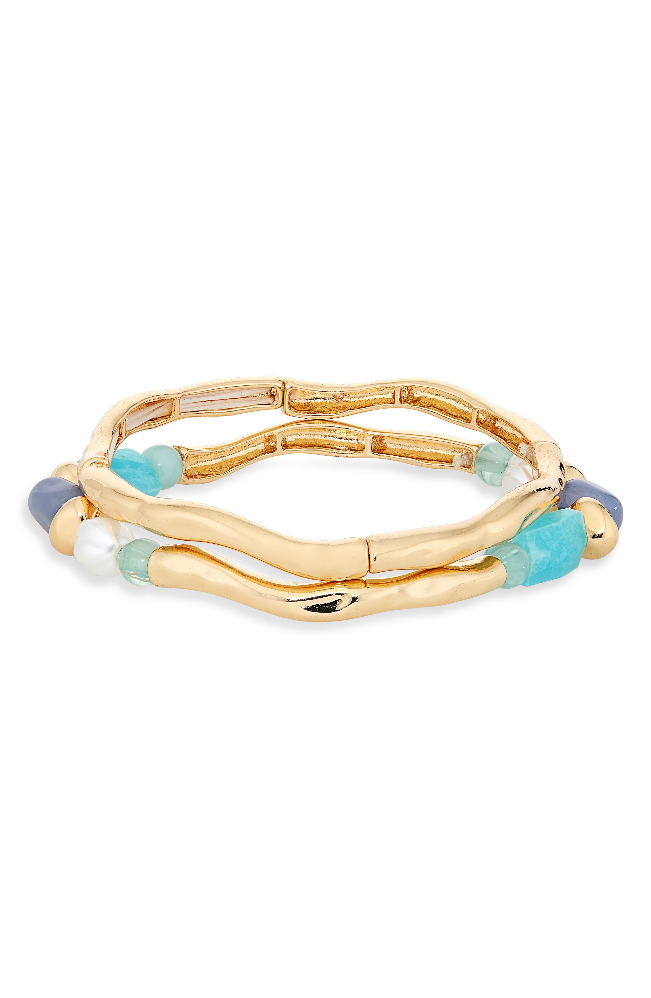 NORDSTROM RACK Set of 2 Faux Pearl Beaded Molten Stretch Bracelets