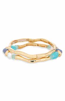 NORDSTROM RACK Set of 2 Faux Pearl Beaded Molten Stretch Bracelets