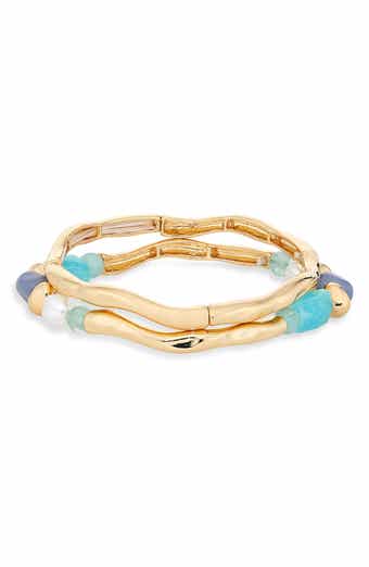 Set of 2 Faux Pearl Beaded Molten Stretch Bracelets