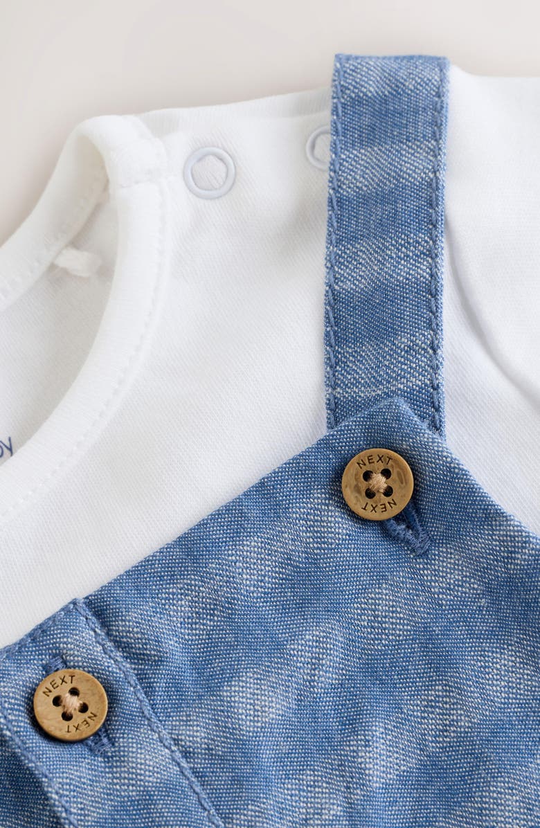 NEXT Gingham Denim Romper & Bodysuit Set, Alternate, color, Blue