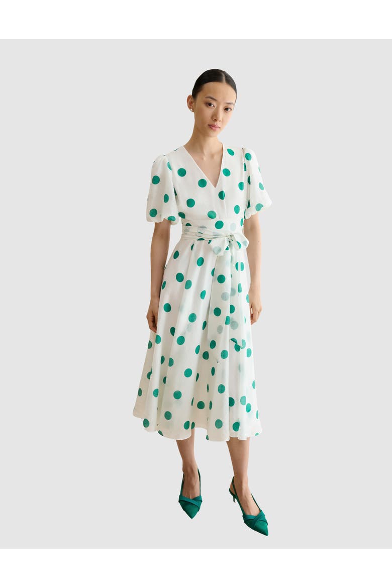 Barrington Polka Dot Midi Dress, Main, color, Ivory/Green