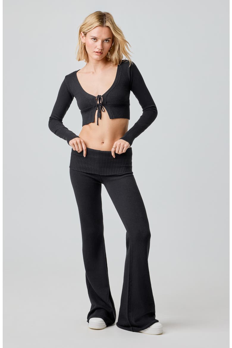 Tie Front Crop Cardigan, Alternate, color, BLACK