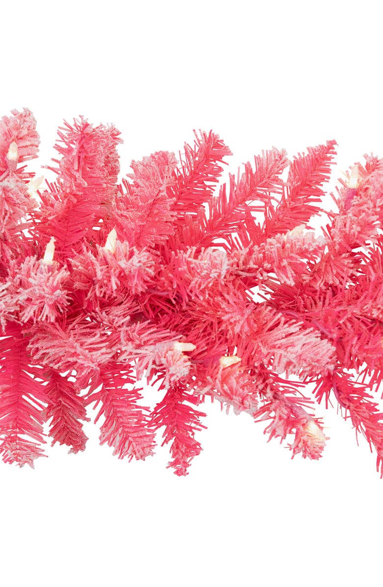 Northlight Pre-lit Flocked Artificial Christmas Garland - 9' x 12" - Pink - Clear Lights, Alternate, color, Pink