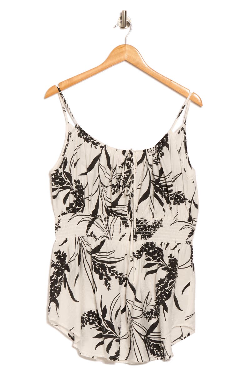 Renee C Leaf Print Smocked Peplum Camisole, Alternate, color, White