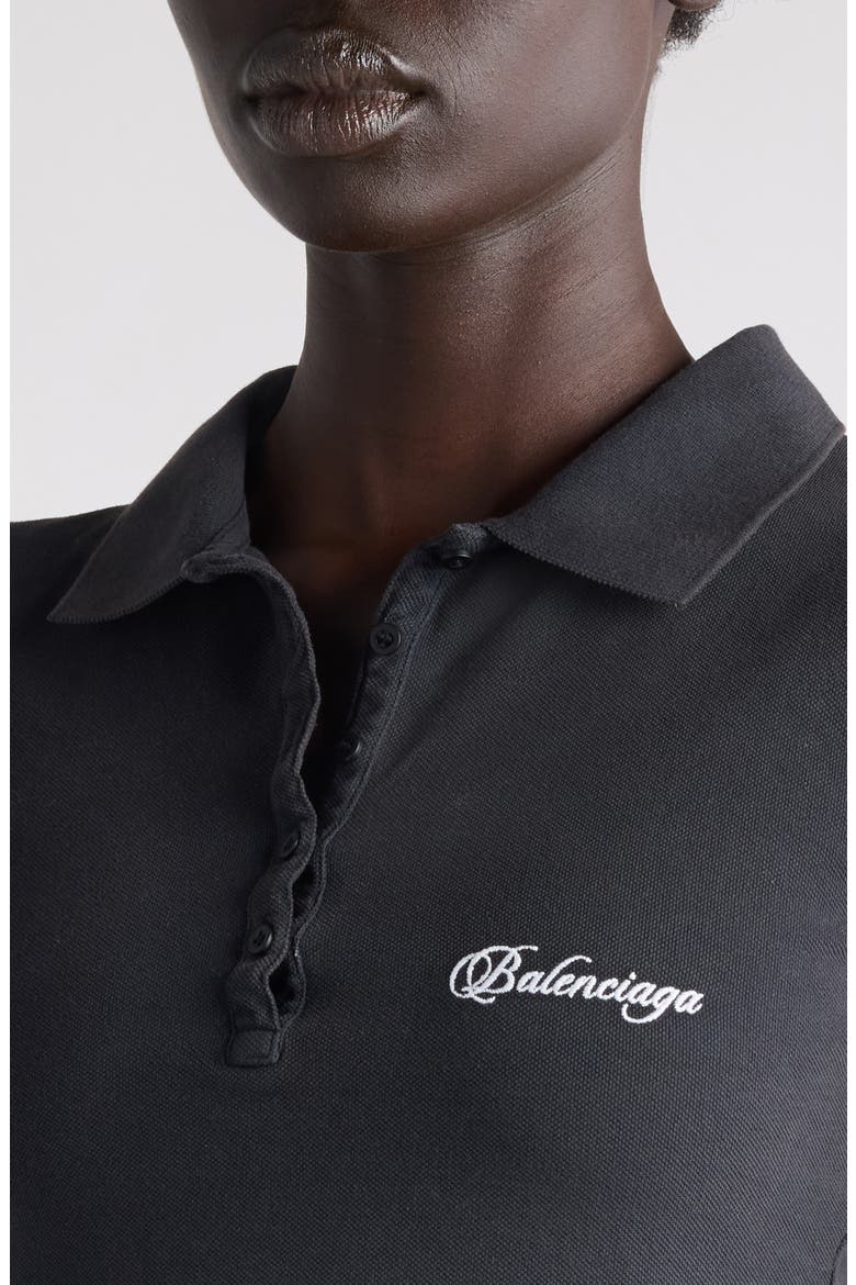 Logo Embroidered Cotton Piqué Crop Polo, Alternate, color, 6552 WASHED BLACK 2/ WHITE