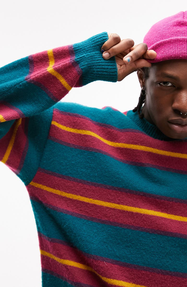Topman Stripe Oversize Crewneck Sweater, Alternate, color, 