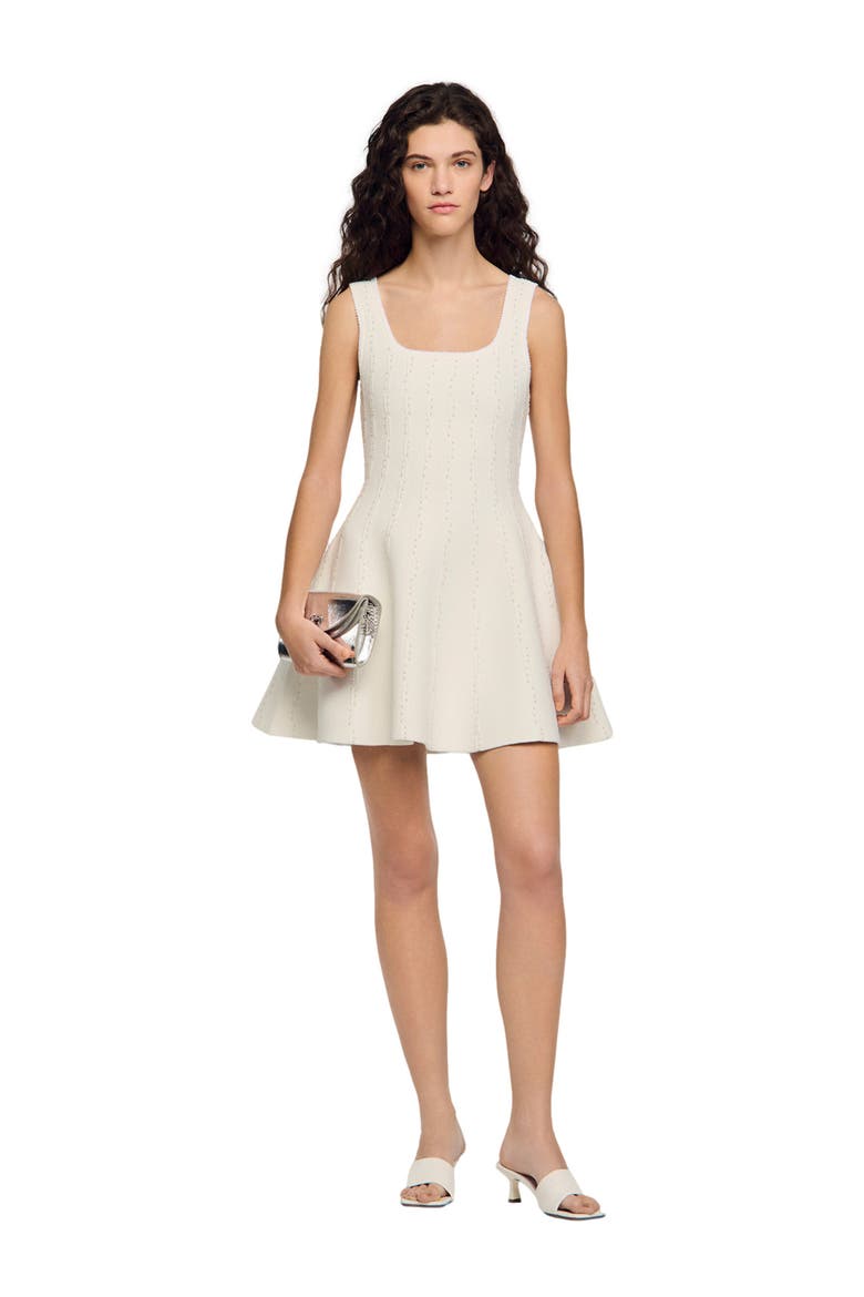Beaded knit short dress, Alternate, color, White