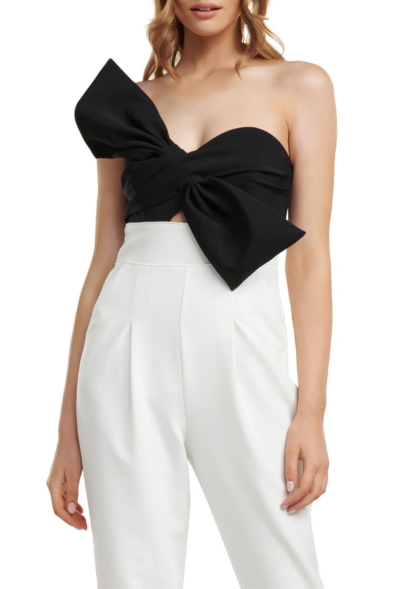 Two-Tone Bow Bodice Jumpsuit, Alternate, color, BLACK/ WHITE