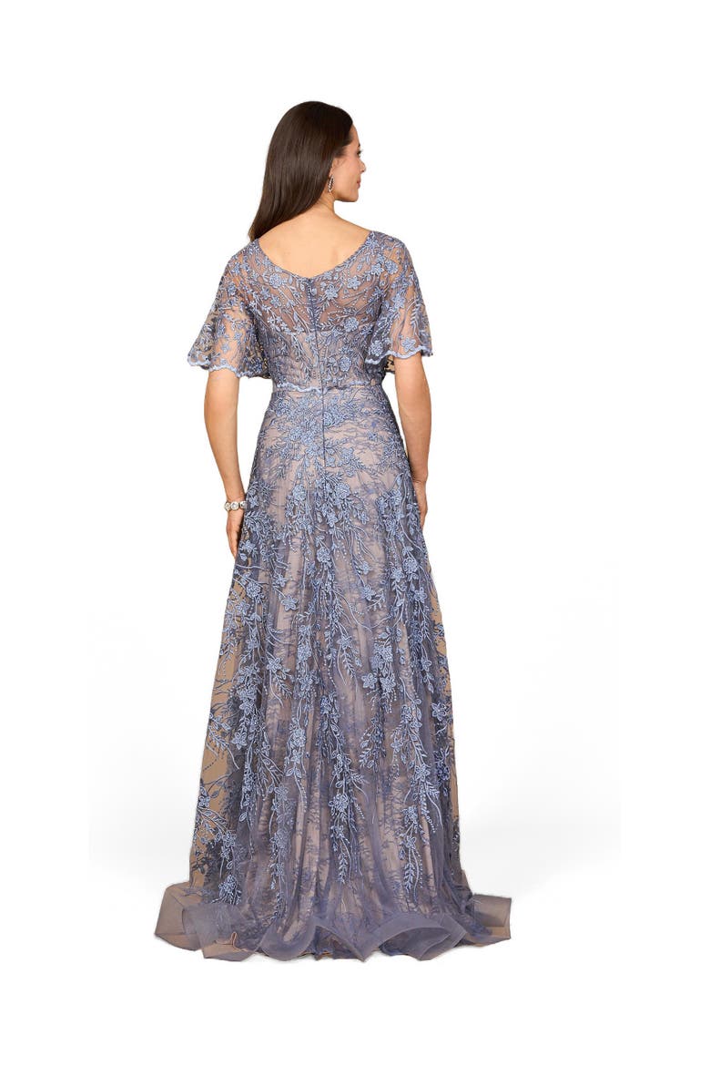 Elegant Cape Sleeve A-line Gown, Alternate, color, Dark Periwinkle