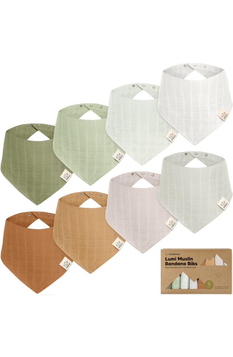 KeaBabies 8-Pack Lumi Muslin Bandana Bibs, Main, color, Pine