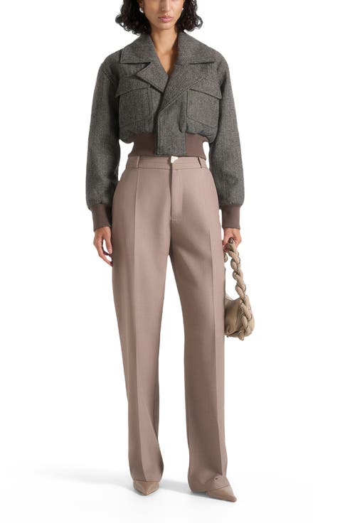 Cosette Herringbone Wool Lapel Bomber Jacket