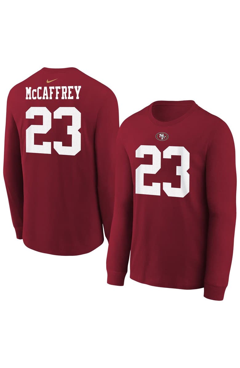 Nike Youth Nike Christian McCaffrey Scarlet San Francisco 49ers Player Name & Number Long Sleeve T-Shirt, Alternate, color,