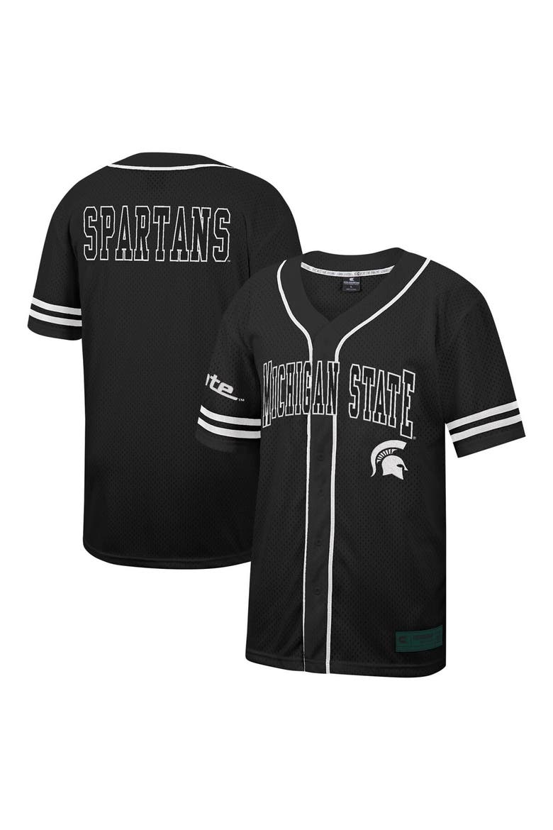 Men's Colosseum Black Michigan State Spartans Free Spirited Mesh Button-Up Baseball Jersey, Alternate, color, Black
