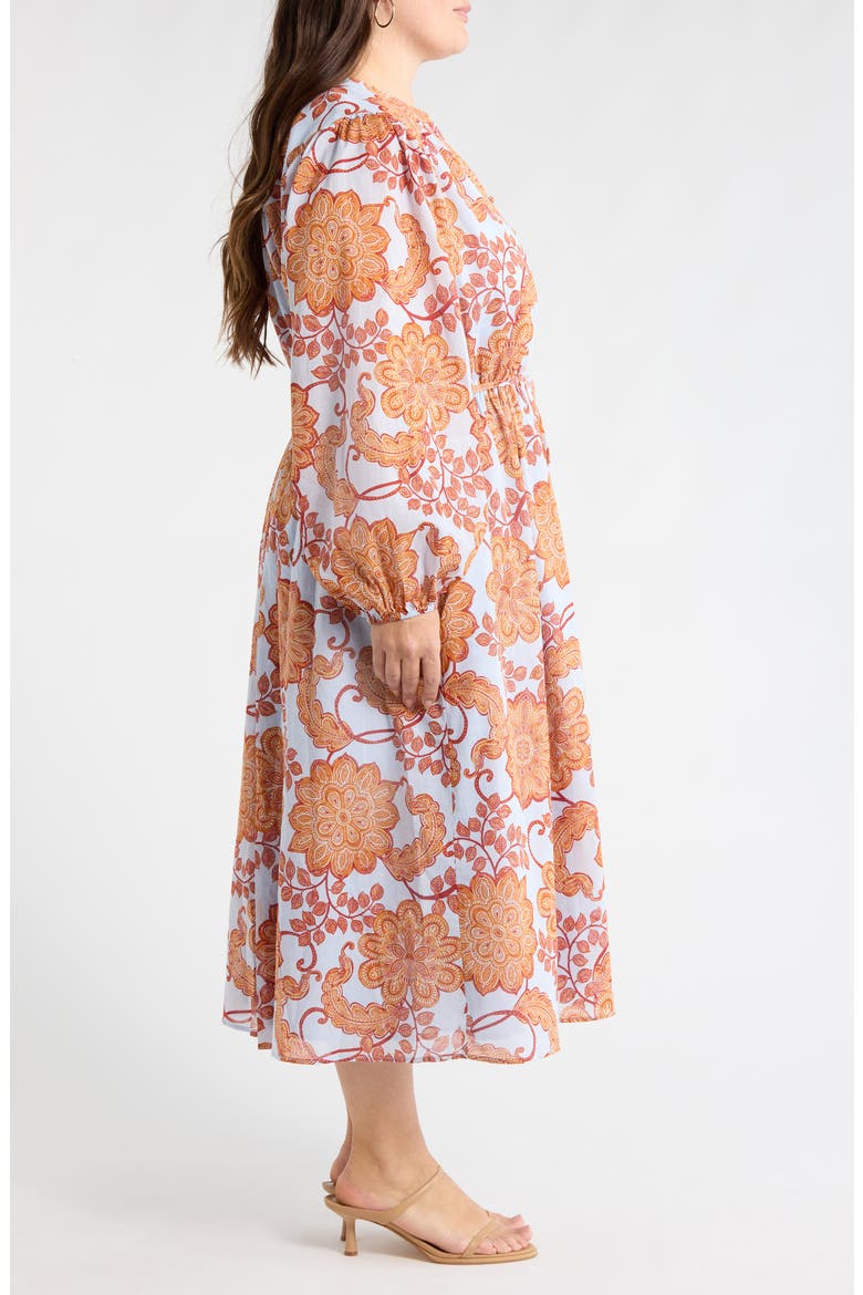 Siany Floral Ameni Long Sleeve Midi Shirtdress, Alternate, color, BROWN-BLUE