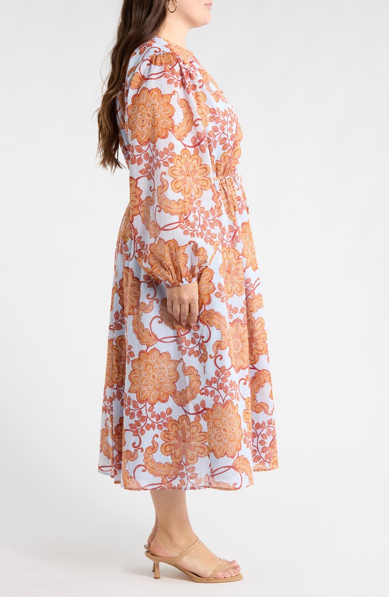 SUGARLIPS Siany Floral Ameni Long Sleeve Midi Shirtdress, Alternate, color, Brown-Blue